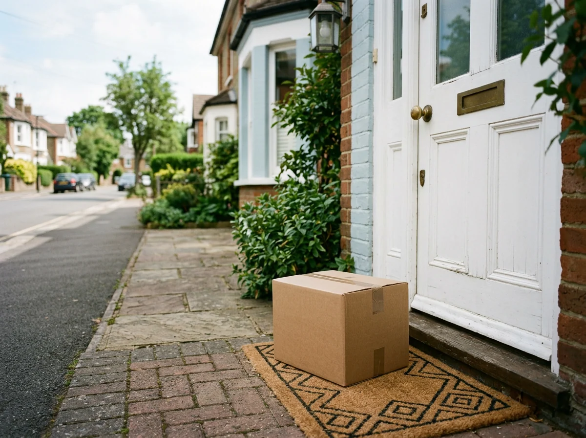 Een geopende brievenbus met een pakketje dat net bezorgd is op een zonnige dag in een Nederlandse straat